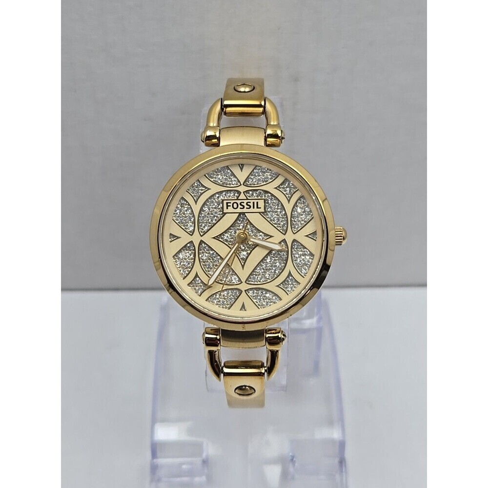 Fossil Georgia ES3293 Womens Gold Tone Crystal Dial Bracelet Watch New Battery